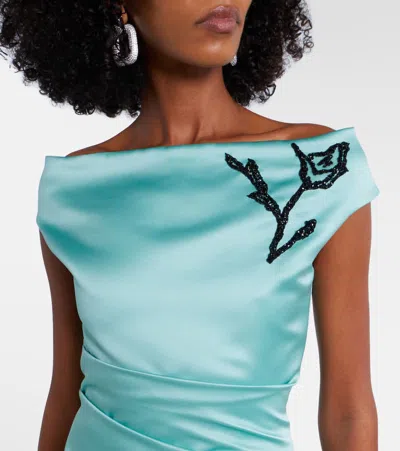 Erdem Floral Off-shoulder Duchesse Satin Gown In Green