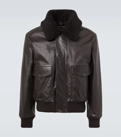 Lemaire Shearling-trimmed Leather Blouson Jacket In Brown