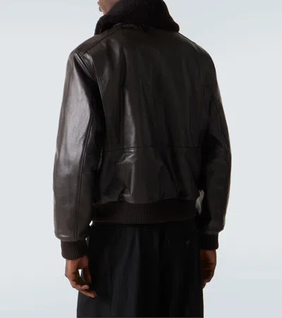 Lemaire Shearling-trimmed Leather Blouson Jacket In Brown