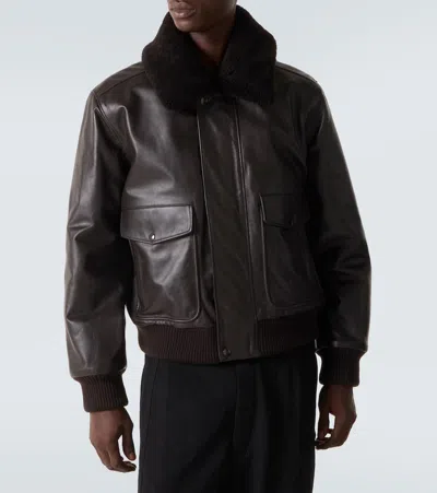Lemaire Shearling-trimmed Leather Blouson Jacket In Brown