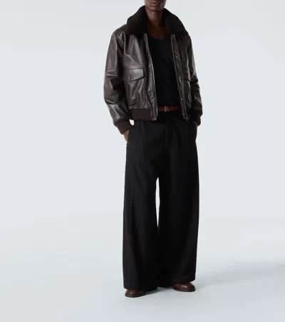 Lemaire Shearling-trimmed Leather Blouson Jacket In Brown