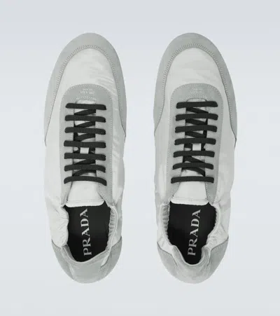 Prada Collapse Re-nylon And Suede Elasticized Sneakers In Gray