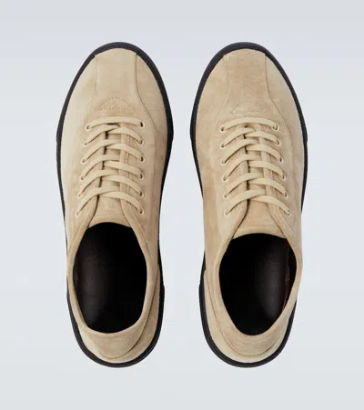 The Row Suede Low-top Round Toe Sneakers In Neutral