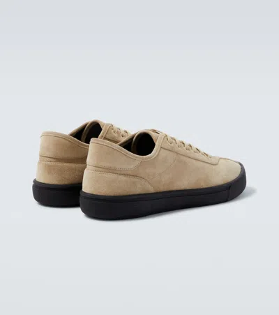 The Row Suede Low-top Round Toe Sneakers In Neutral