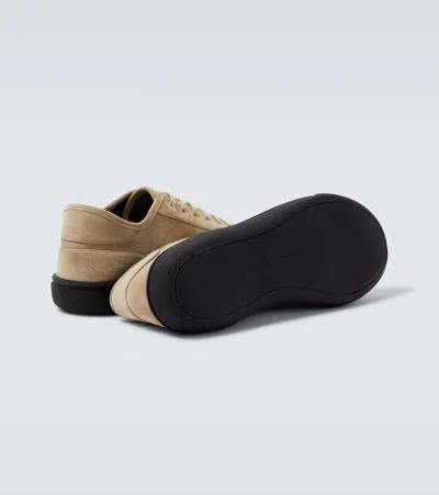 The Row Suede Low-top Round Toe Sneakers In Neutral