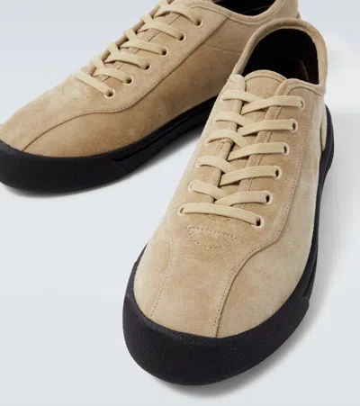 The Row Suede Low-top Round Toe Sneakers In Neutral
