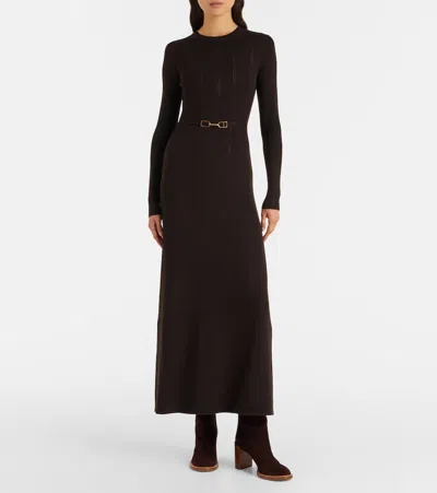 Gabriela Hearst Imagene Ribbed Long-sleeve Midi Dress With Belt In Multi
