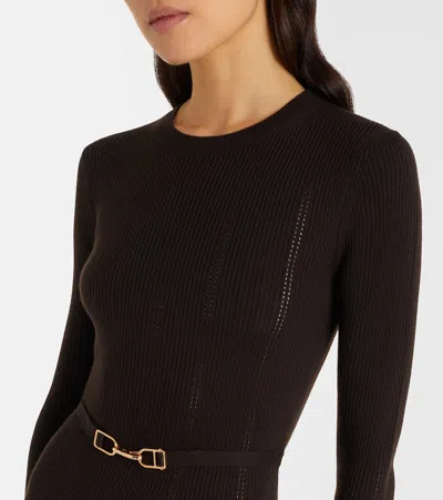 Gabriela Hearst Imagene Ribbed Long-sleeve Midi Dress With Belt In Multi