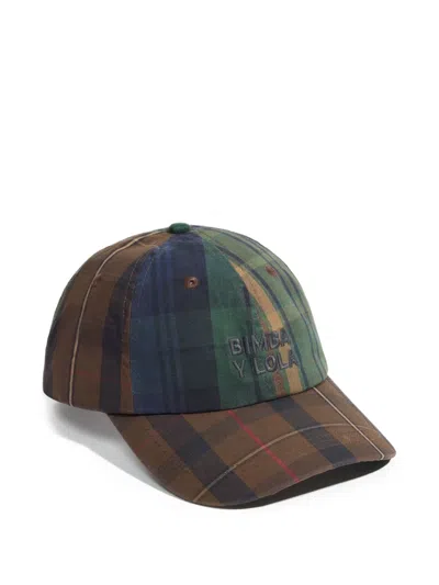Bimba Y Lola Patchwork-checks Cotton Beanie Hat In Brown