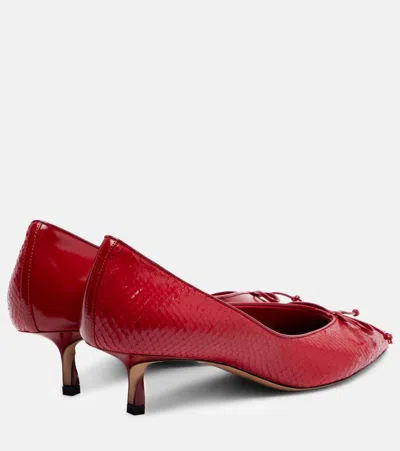 Jacquemus Tourni Snake-effect Leather Pumps In Red