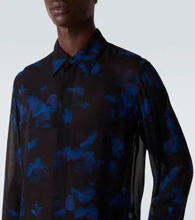 Dries Van Noten Sheer Floral Shirt In Blue