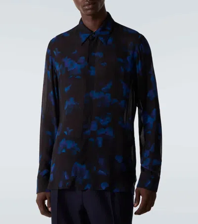 Dries Van Noten Sheer Floral Shirt In Blue