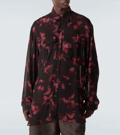 Dries Van Noten Sheer Floral Shirt In Black