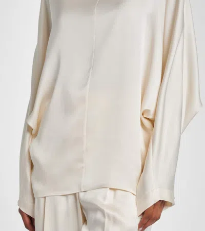 Brunello Cucinelli Turtleneck Fluid Silk Long-sleeve Blouse In White