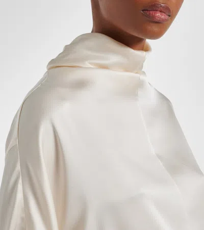 Brunello Cucinelli Turtleneck Fluid Silk Long-sleeve Blouse In White