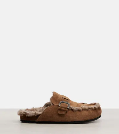 Brunello Cucinelli Shearling-lined Suede Slippers In Brown