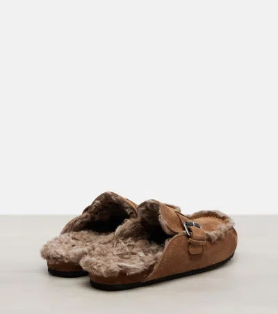 Brunello Cucinelli Shearling-lined Suede Slippers In Brown