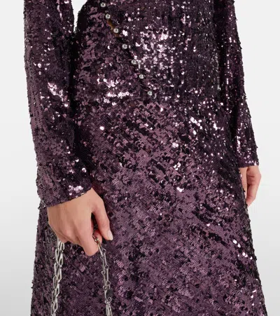 Rabanne Womens Beetroot Purple Mock-neck Sequin Woven Top In Brown