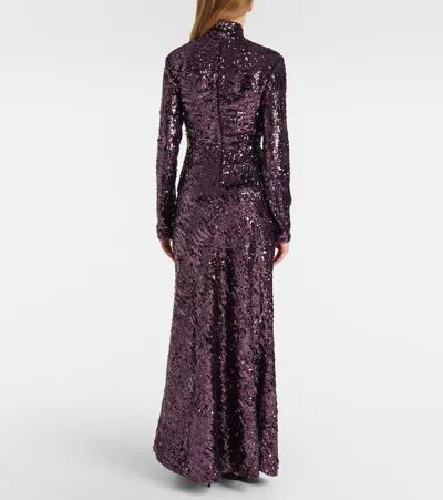 Rabanne Womens Beetroot Purple Mock-neck Sequin Woven Top In Brown