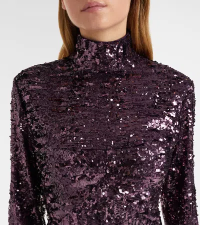 Rabanne Womens Beetroot Purple Mock-neck Sequin Woven Top In Brown