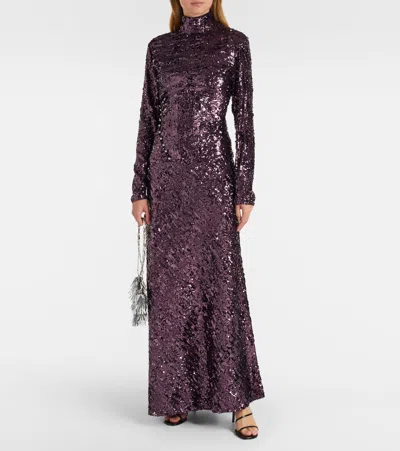 Rabanne Womens Beetroot Purple Mock-neck Sequin Woven Top In Brown