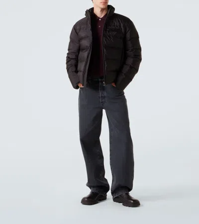 Prada Logo Quilted Down Jacket In Brown