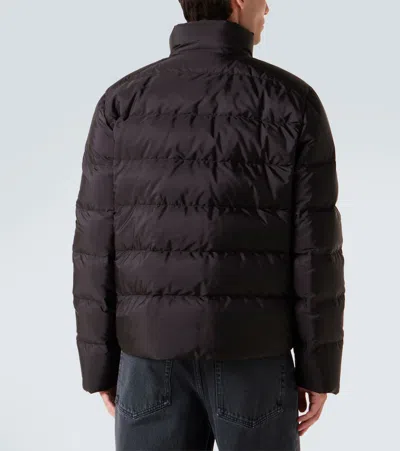 Prada Logo Quilted Down Jacket In Brown