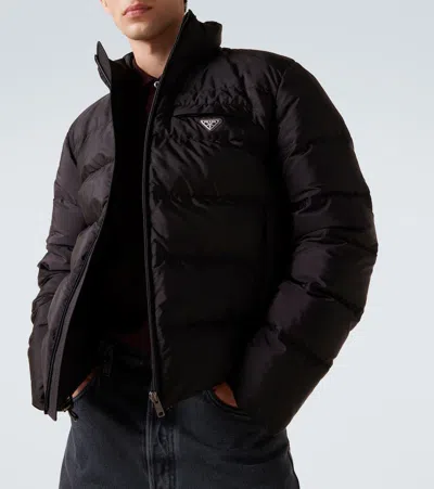 Prada Logo Quilted Down Jacket In Brown