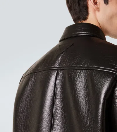 Prada Leather Jacket In Brown