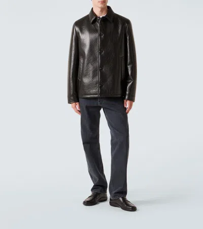 Prada Leather Jacket In Brown