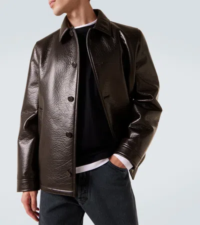 Prada Leather Jacket In Brown