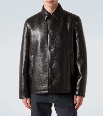 Prada Leather Jacket In Brown