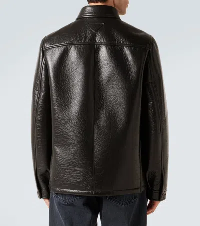 Prada Leather Jacket In Brown