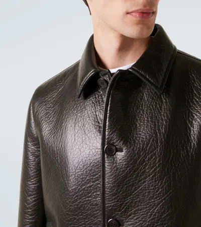 Prada Leather Jacket In Brown