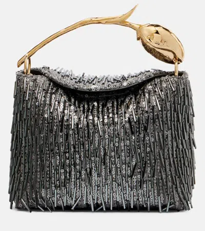 Erdem Bloom Mini Embellished Tote Bag In Silver