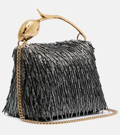 Erdem Bloom Mini Embellished Tote Bag In Silver