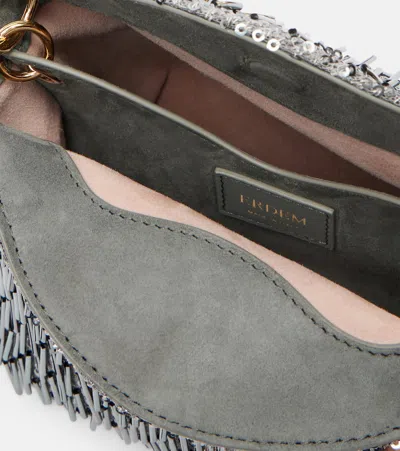 Erdem Bloom Mini Embellished Tote Bag In Silver