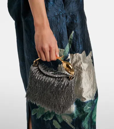 Erdem Bloom Mini Embellished Tote Bag In Silver