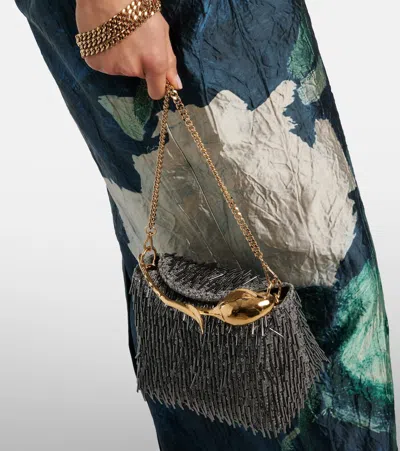 Erdem Bloom Mini Embellished Tote Bag In Silver