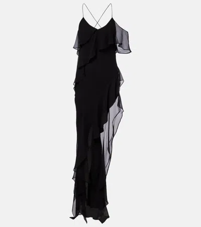 The Sei Ruffled Silk Chiffon Maxi Dress In Black