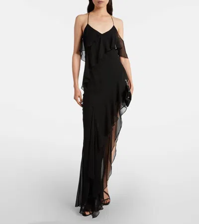The Sei Ruffled Silk Chiffon Maxi Dress In Black