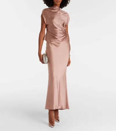 The Sei Silk Satin Maxi Skirt In Brown