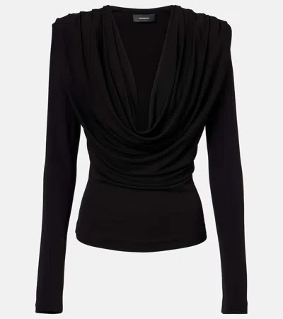 Wardrobe.nyc Evening Draped Cowl-neck Stretch-crepe Top In Black
