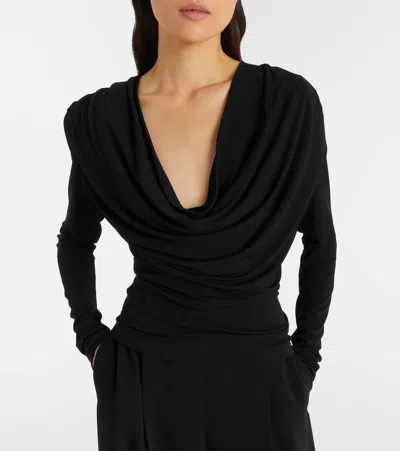Wardrobe.nyc Evening Draped Cowl-neck Stretch-crepe Top In Black