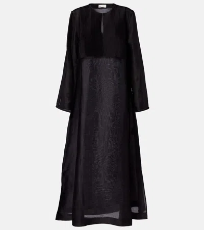 Tory Burch Pleated Linen And Silk Kaftan In Black
