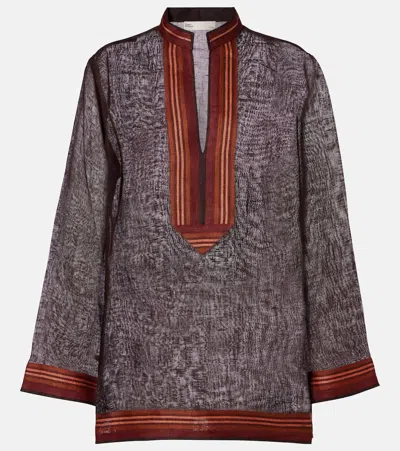 Tory Burch Striped Linen Tunic In Multi