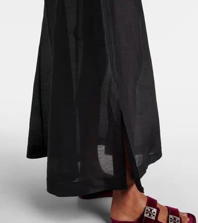 Tory Burch Pleated Linen And Silk Kaftan In Black