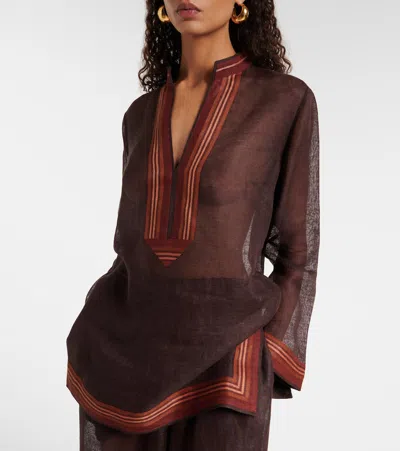 Tory Burch Striped Linen Tunic In Multi