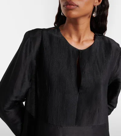 Tory Burch Pleated Linen And Silk Kaftan In Black
