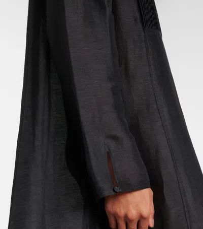 Tory Burch Pleated Linen And Silk Kaftan In Black